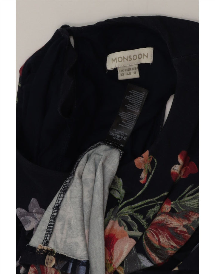 Abito lungo da donna con spalle scoperte Monsoon UK 12 Medio blu navy floreale