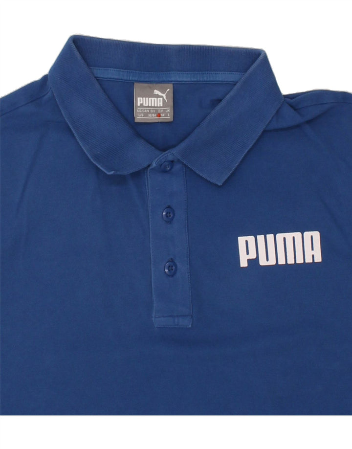 PUMA Mens Graphic Polo Shirt Large Blue Cotton Vintage Puma and Second-Hand Puma from Messina Hembry 