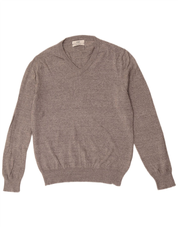 Maglione da uomo Marks & Spencer con scollo a V, grande cotone grigio