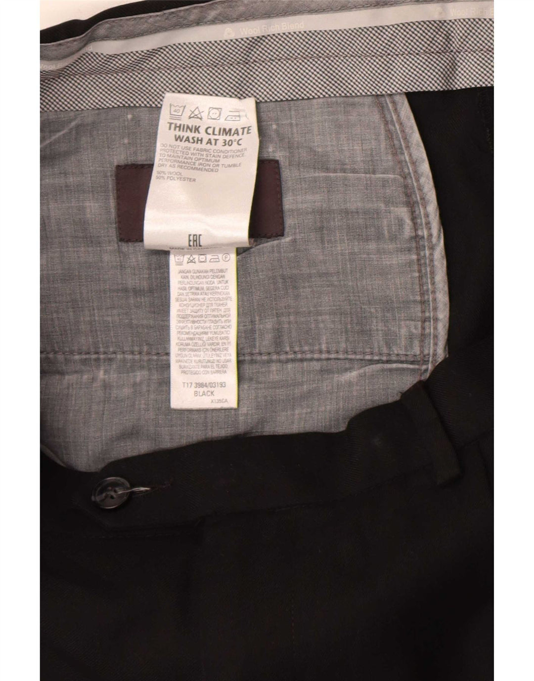 Pantaloni da abito vestibilità regolare da uomo Marks & Spencer W36 L33 lana nera
