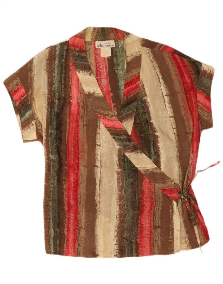 Top camicetta avvolgente da donna vintage IT 42 Seta a righe multicolori medie