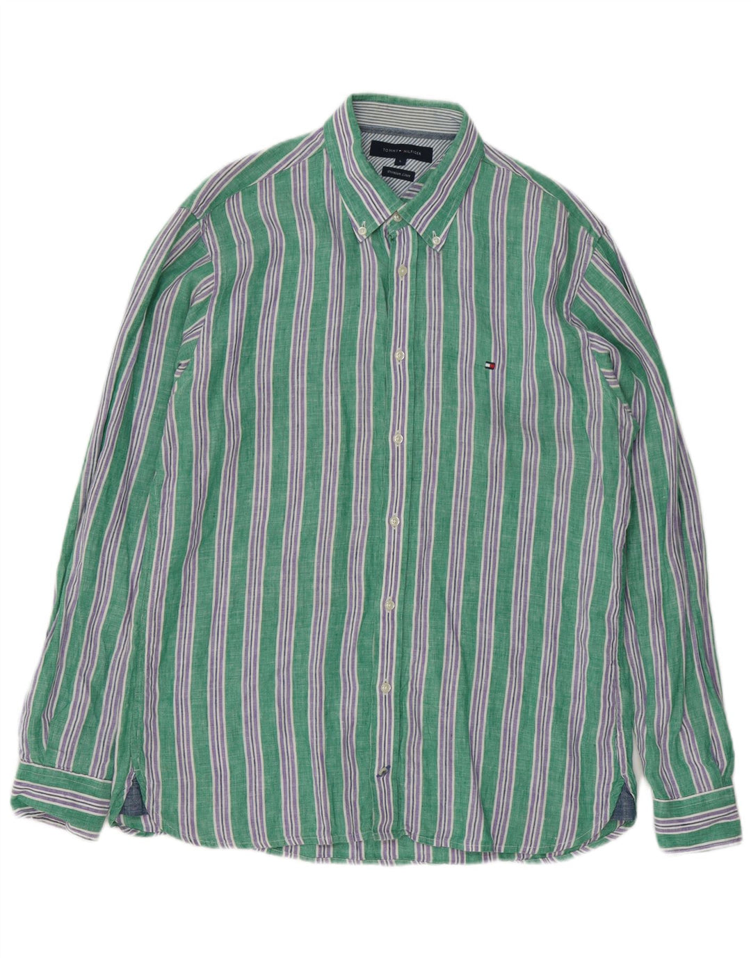 Camicia da uomo Tommy Hilfiger grande lino a righe verdi