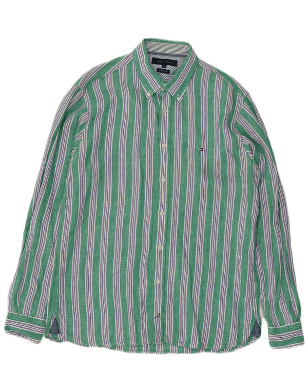 Camicia da uomo Tommy Hilfiger grande lino a righe verdi