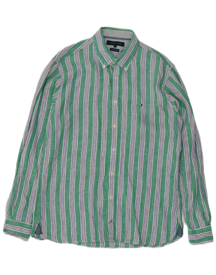 Camicia da uomo Tommy Hilfiger grande lino a righe verdi