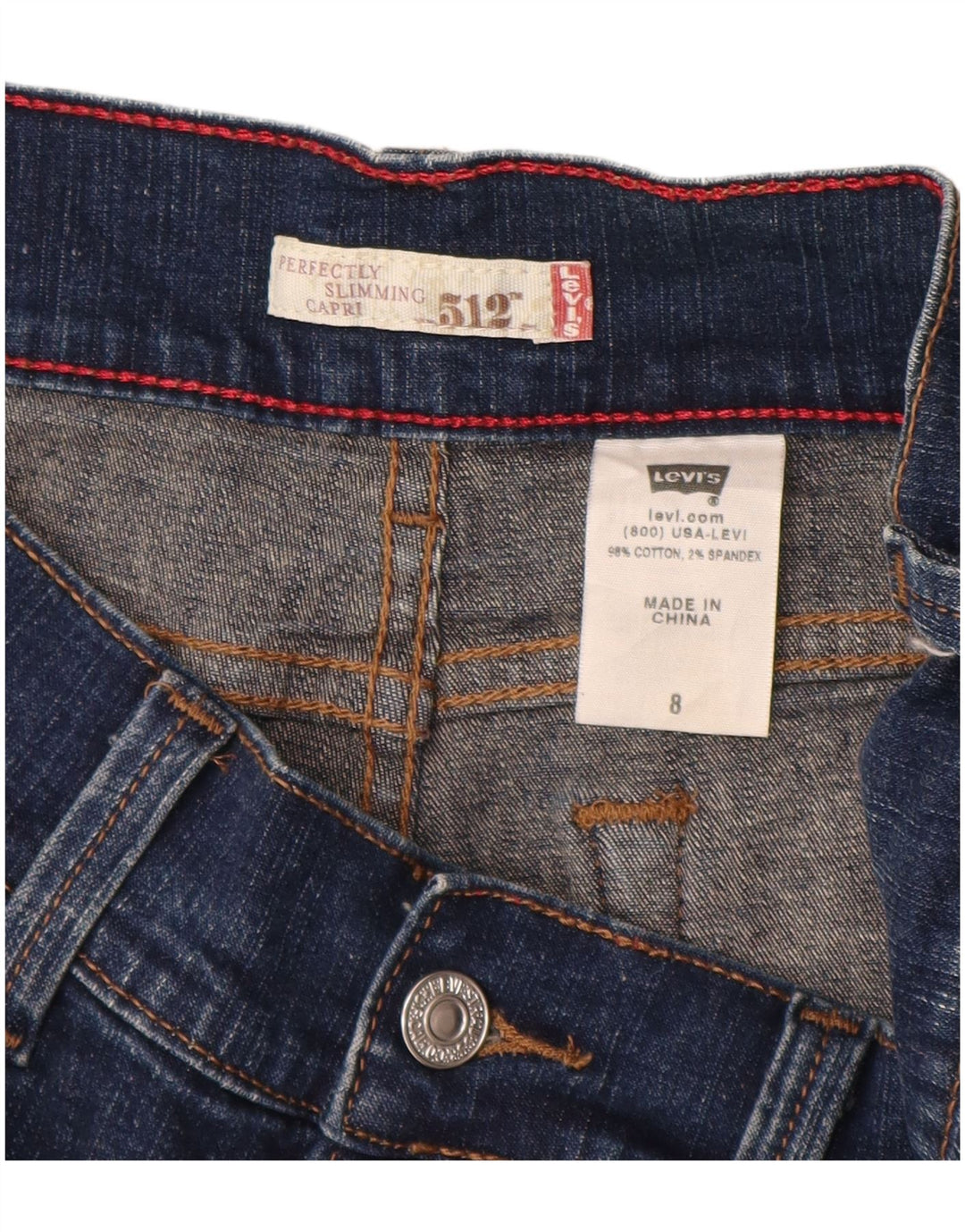 LEVI'S Donna 512 Jeans Capri perfettamente dimagranti US 8 Medio W28 L19 Blu