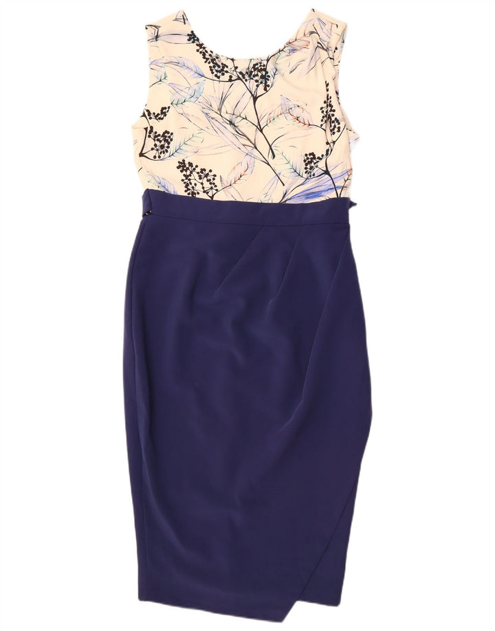 CLOSET Womens Sleeveless Bodycon Dress UK 14 Medium Navy Blue Floral