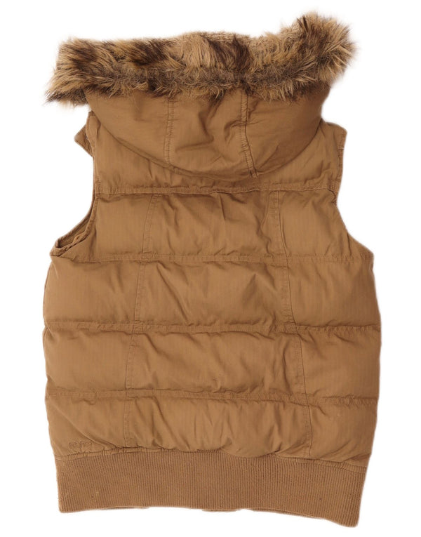 Gilet imbottito con cappuccio da donna Fat Face UK 8 piccolo in cotone beige