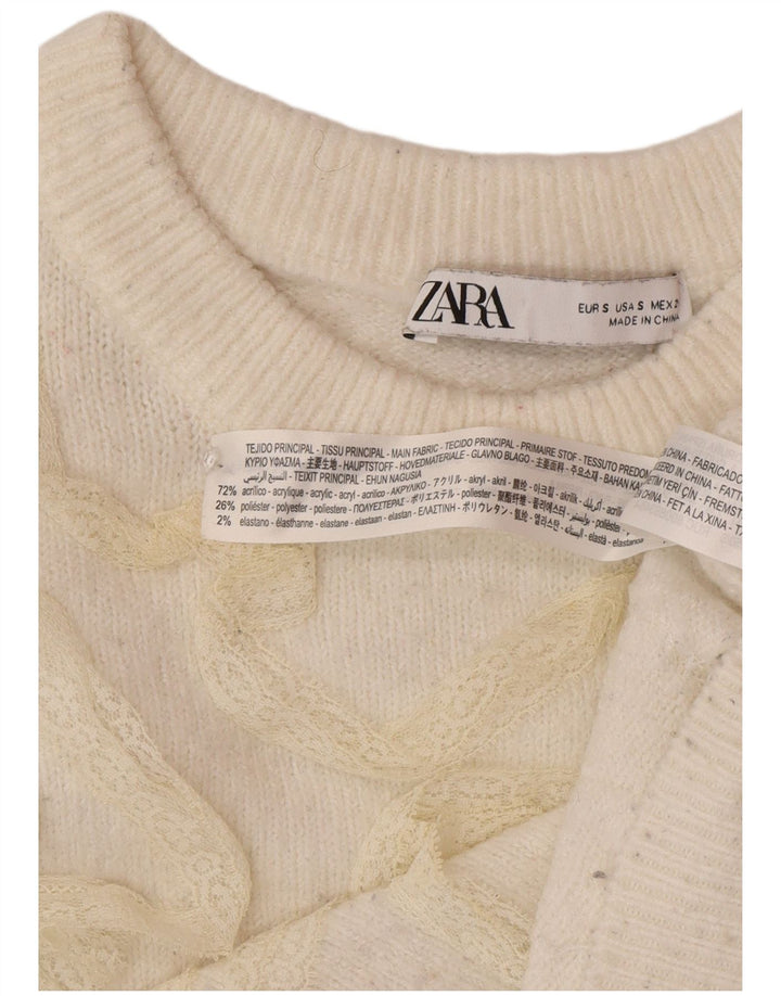 Maglione girocollo da donna con motivo astratto Zara UK 10 piccolo bianco sporco