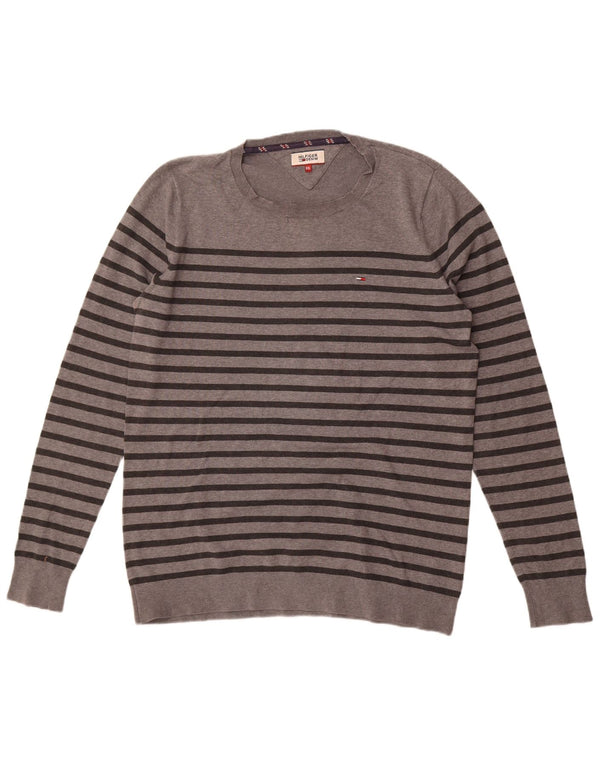 Maglione maglione girocollo da uomo Tommy Hilfiger 2XL cotone a righe grigie