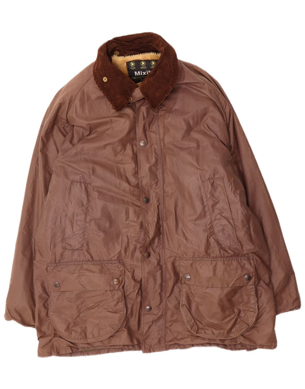 Giacca vintage da uomo in cotone cerato vestibilità ampia UK 40 grande marrone