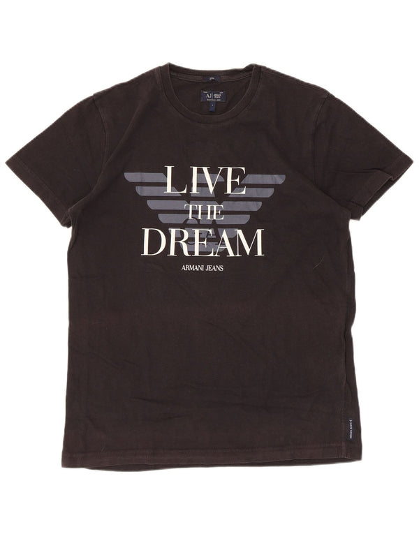 T-shirt grafica slim da donna Armani Jeans Top UK 14 grande cotone nero