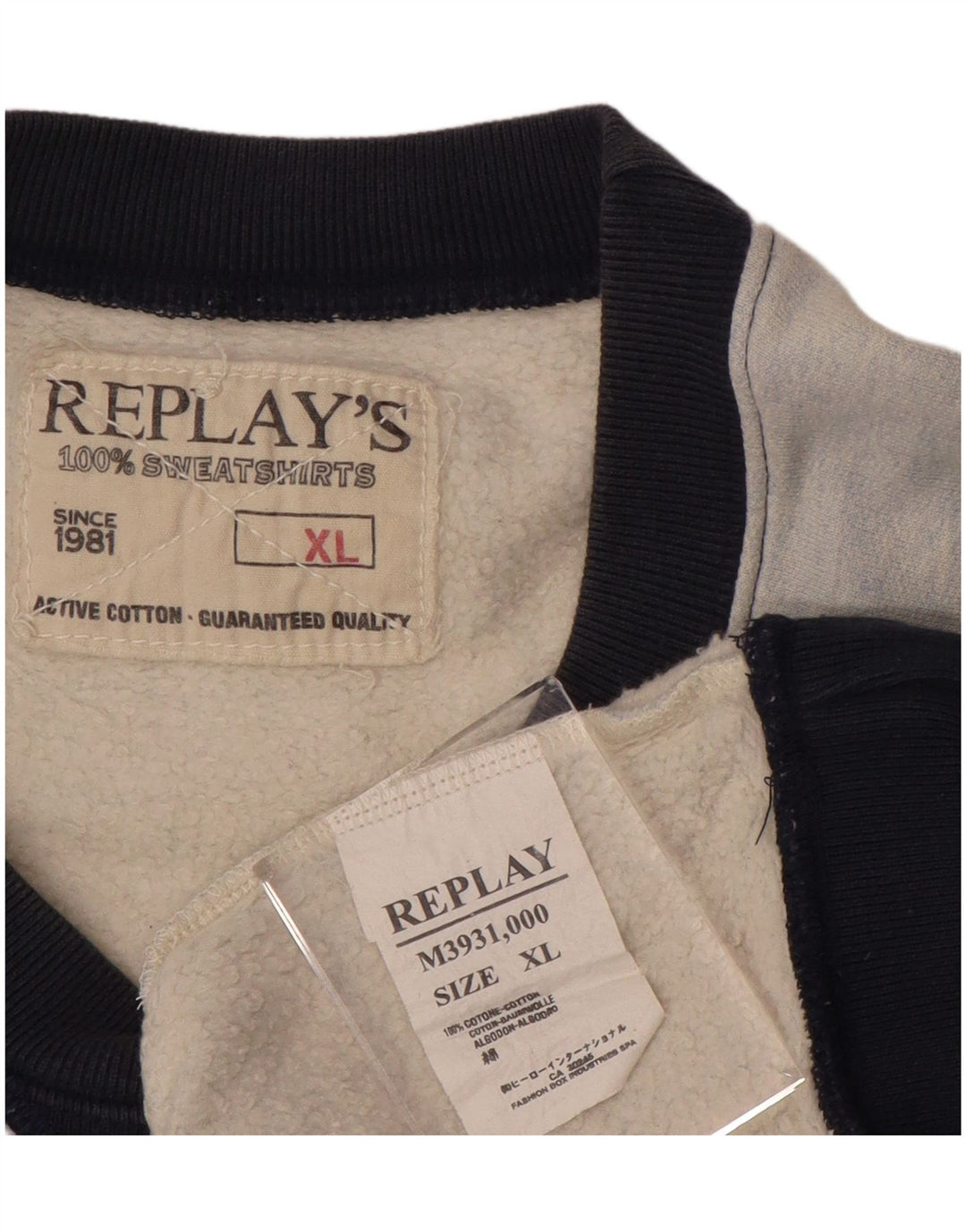 REPLAY Felpa grafica da uomo Maglione XL Blu Colourblock in cotone
