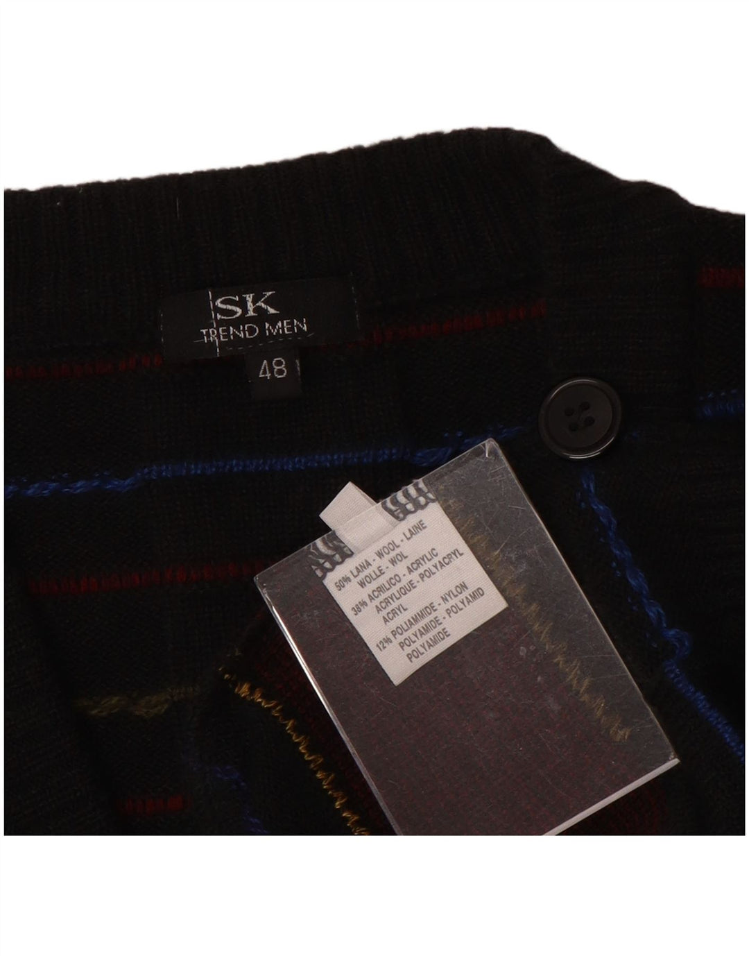 Maglione cardigan da uomo vintage IT 48 lana a quadri neri medi