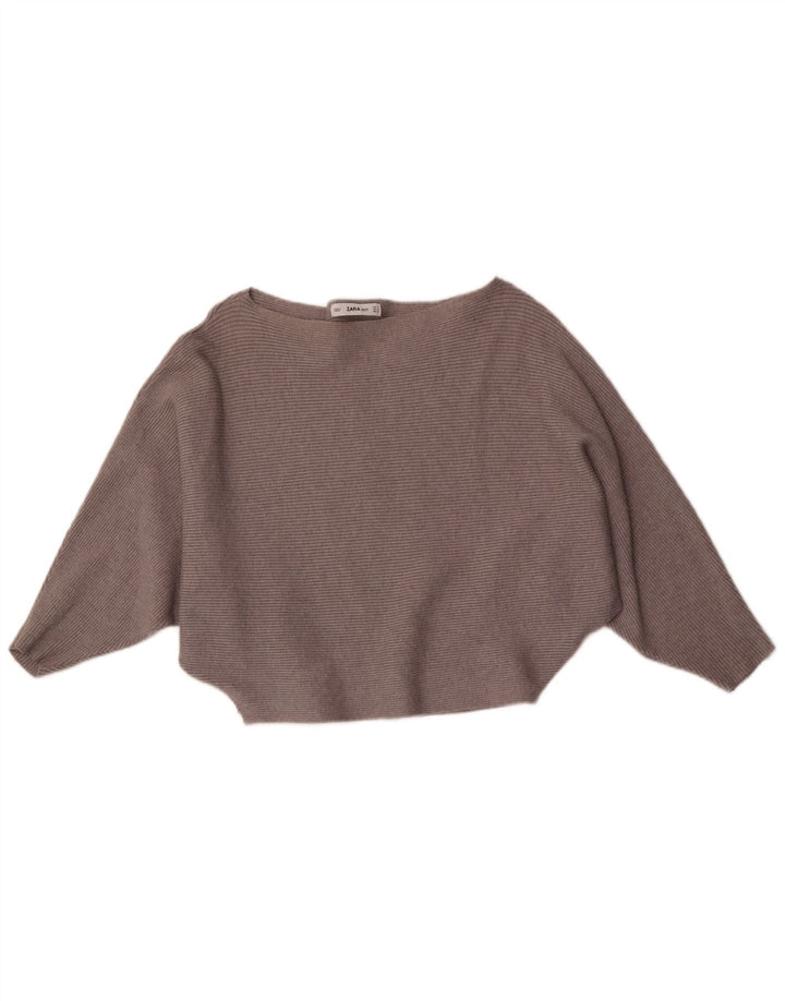 Maglione Zara da donna con scollo a barca a pipistrello UK 12 Viscosa grigio medio