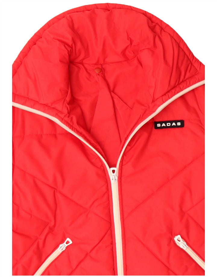 Giacca imbottita con cappuccio da donna VINTAGE UK 16 Large Rosso Poliammide