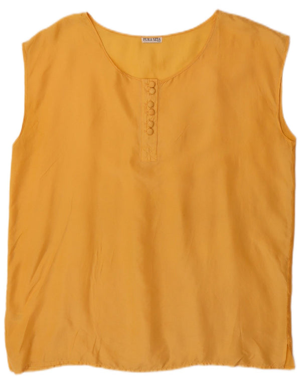 Top camicetta senza maniche vintage da donna UK 20 2XL seta gialla