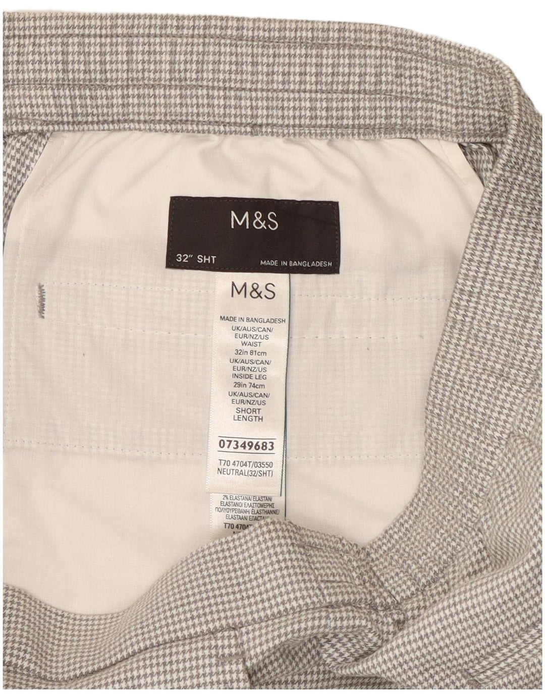 Pantaloni da abito dritti da uomo Marks & Spencer W32 L27 pied de poule grigi