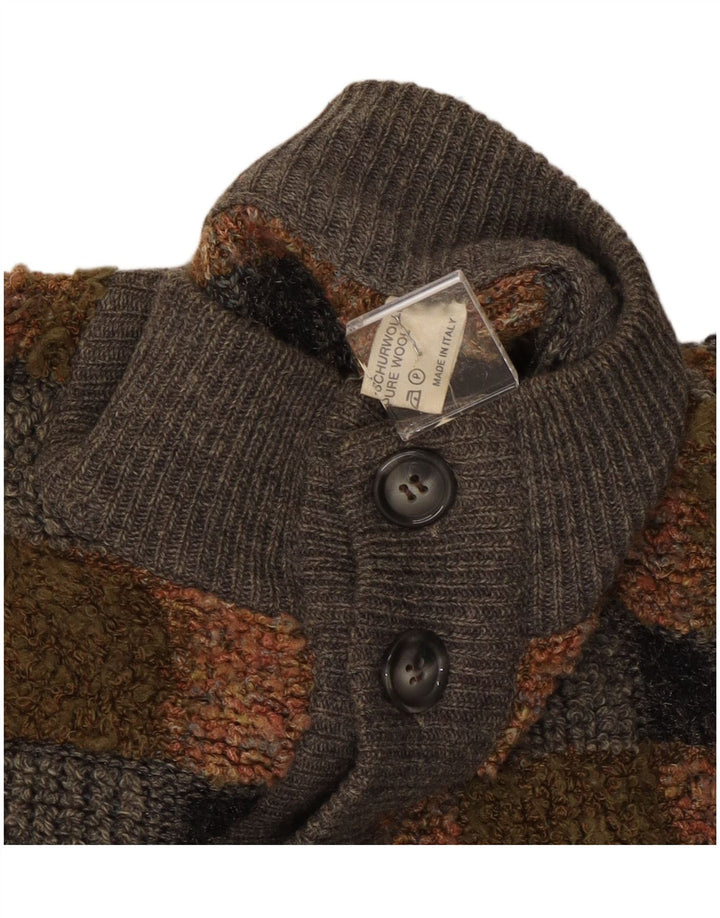 Maglione cardigan da uomo vintage in lana a quadri multicolori di grandi dimensioni