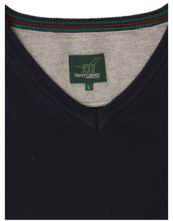 HENRY COTTONS Maglione da uomo con scollo a V grande blu navy
