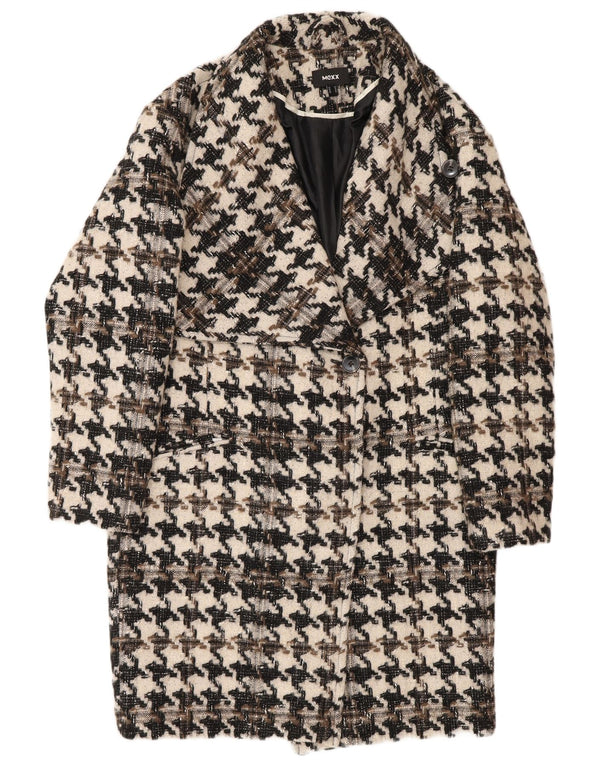 Mexx Womens Overcoat UK 14 Large Black Houndstooth Wool