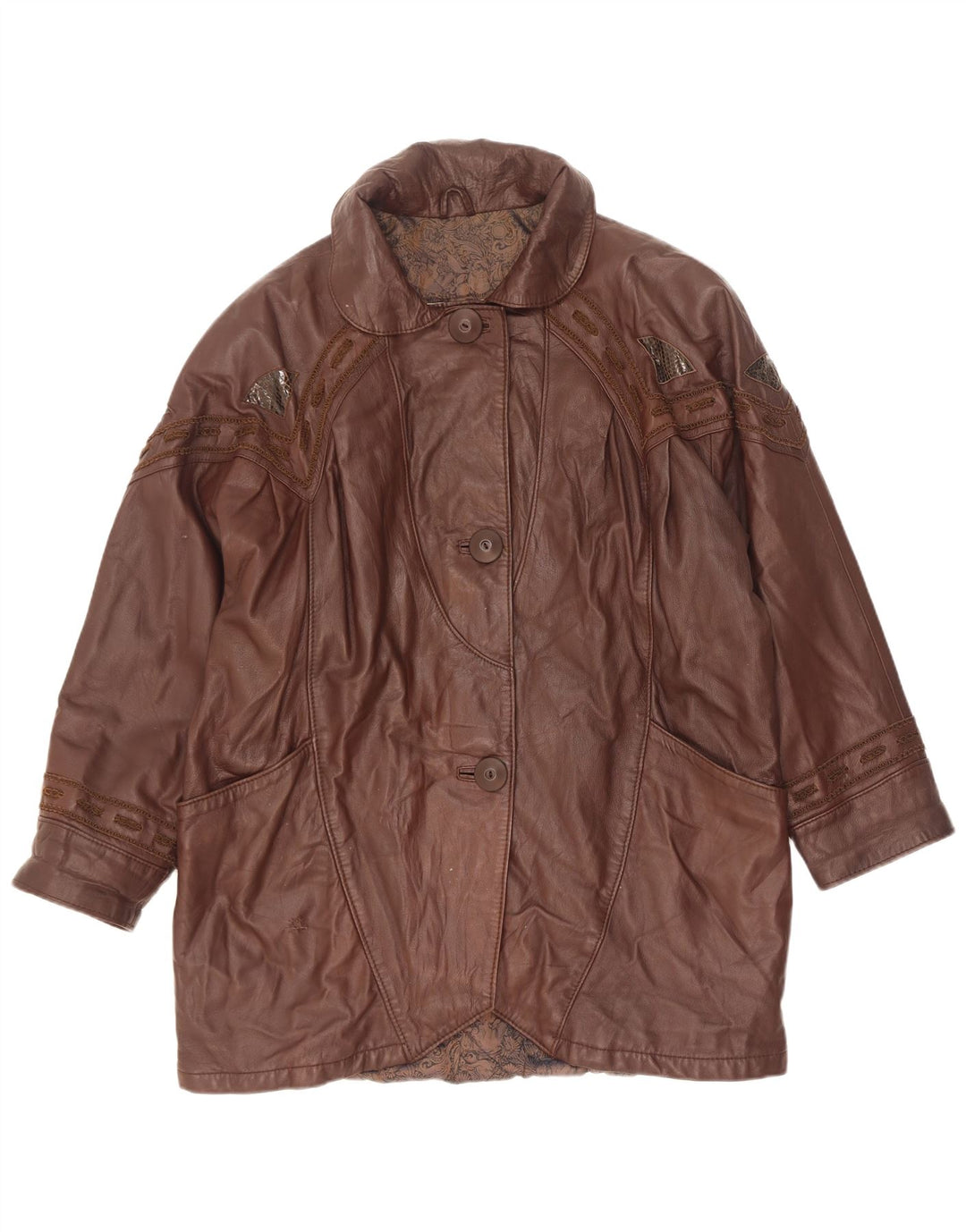 Cappotto oversize in pelle da donna Marcos IT 40 piccolo in pelle marrone