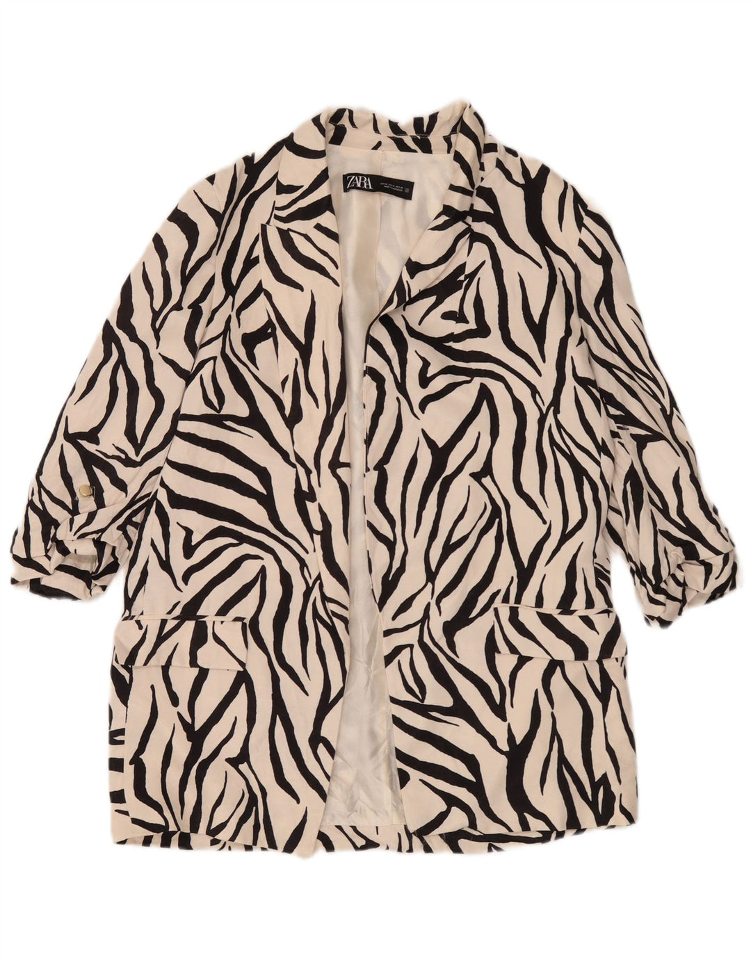 Giacca blazer aperta da donna con maniche a 3/4 Zara UK 14 stampa animalier bianca media