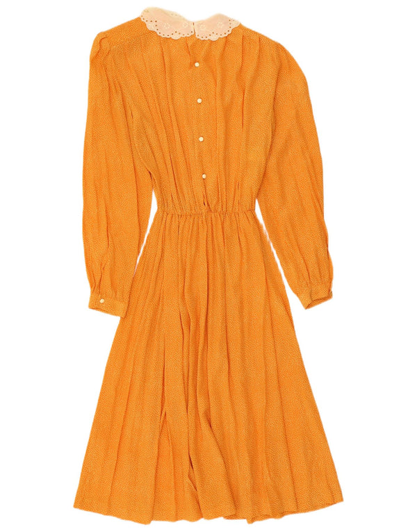Abito maxi a maniche lunghe da donna vintage UK 8 piccolo motivo cachemire arancione