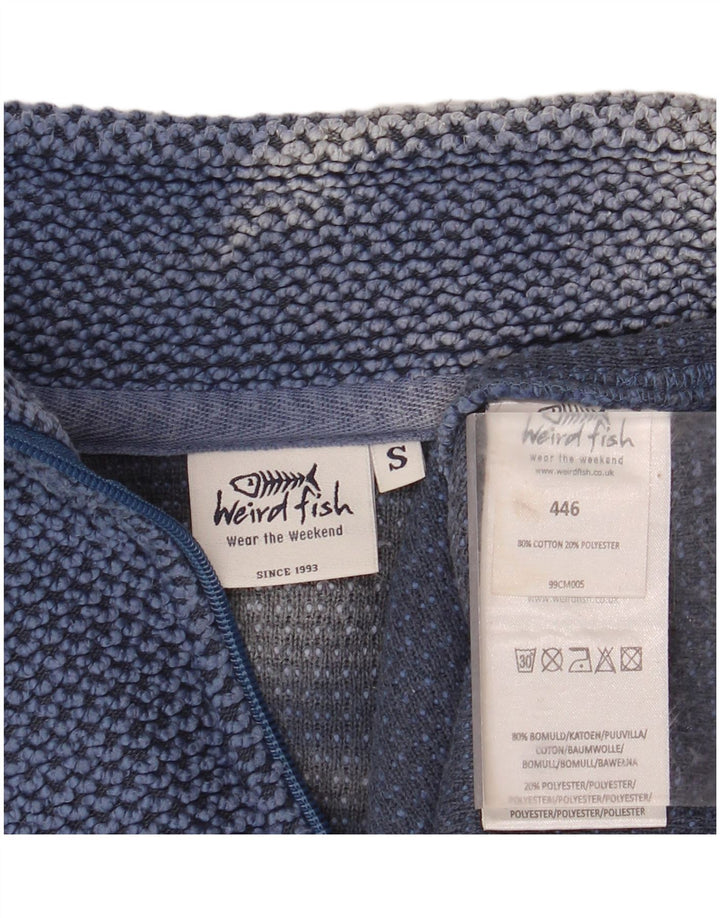 WEIRD FISH Felpa da uomo con collo con zip, maglione piccolo in cotone blu