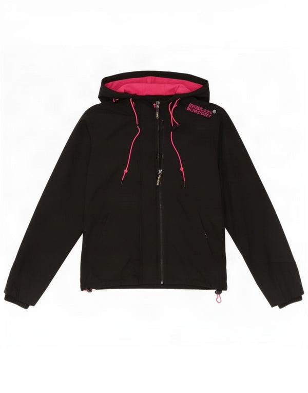 Superdry Womens Hooded Windbreaker Jacket UK 16 Large Black Polyester