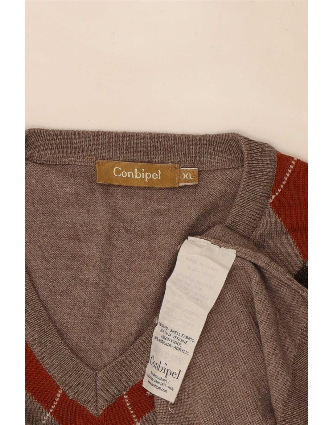Conbipel Maglione da uomo con scollo a V XL Grigio Argyle/Lana diamante