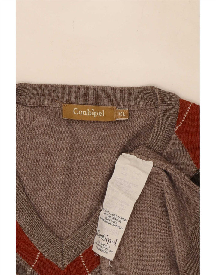 Conbipel Maglione da uomo con scollo a V XL Grigio Argyle/Lana diamante