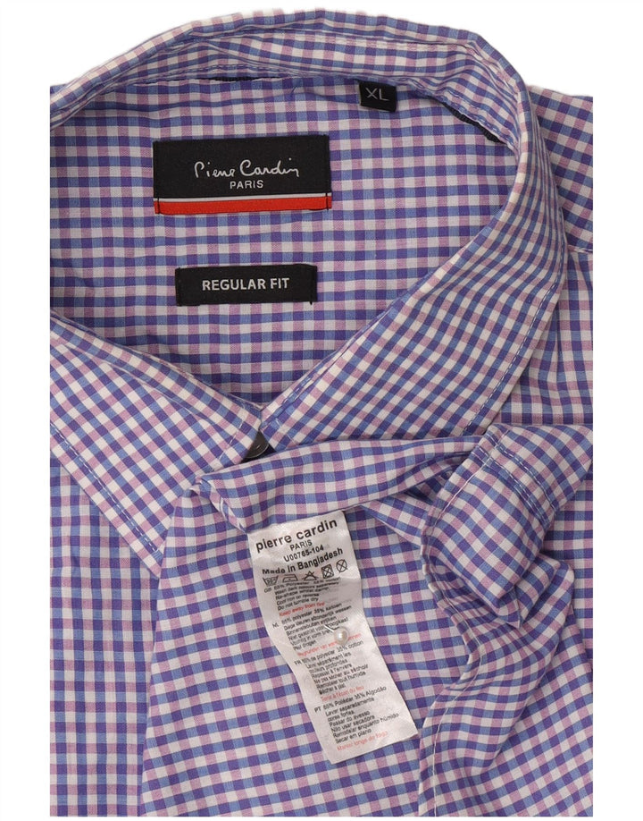 Pierre Cardin Camicia da uomo a maniche corte vestibilità regolare XL Poliestere a quadretti blu