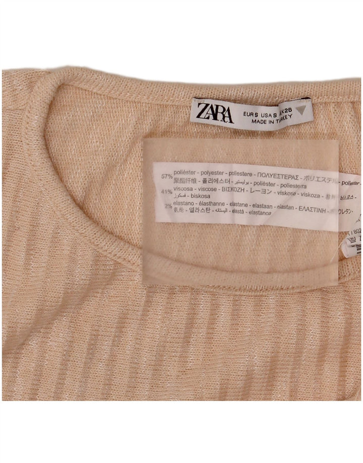 Top in camicetta da donna Zara UK 10 piccolo poliestere a righe beige