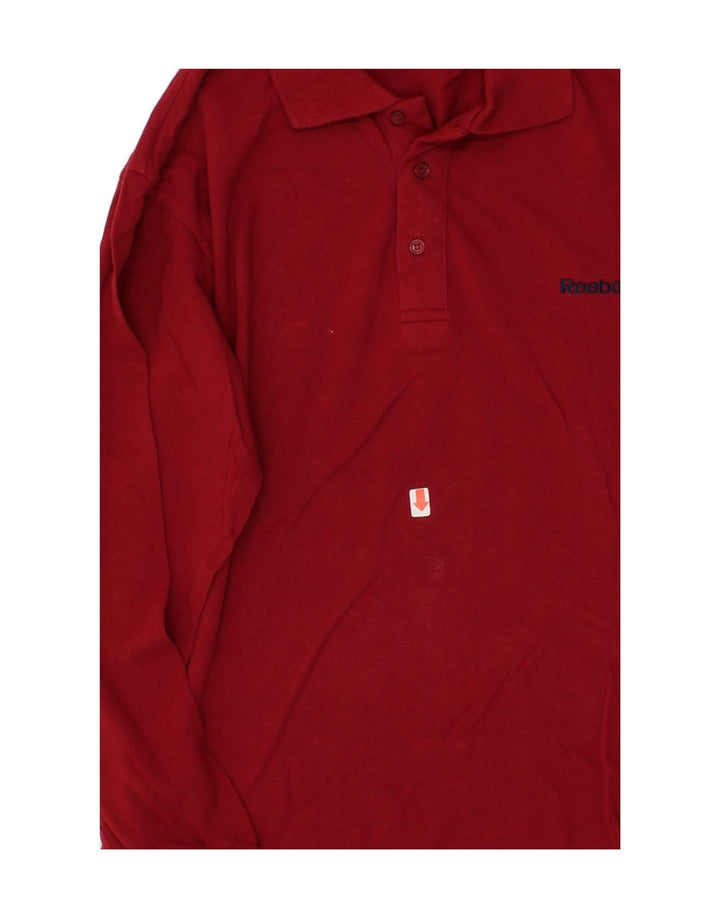 REEBOK Mens Long Sleeve Polo Shirt Medium Red Cotton Vintage Reebok and Second-Hand Reebok from Messina Hembry 