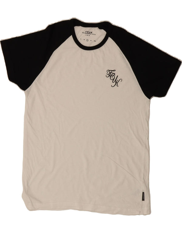 FCUK Womens T-Shirt Top UK 14 Large White Colourblock Cotton