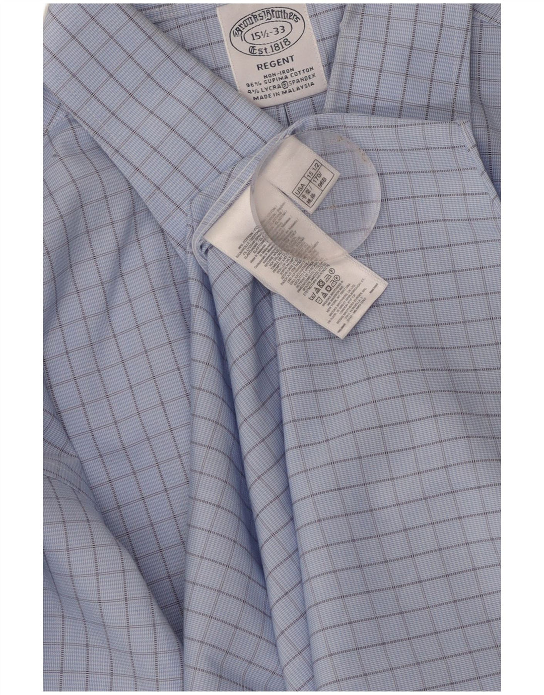 Camicia Regent da uomo Brooks Brothers taglia 15 1/2 cotone a quadri blu medio