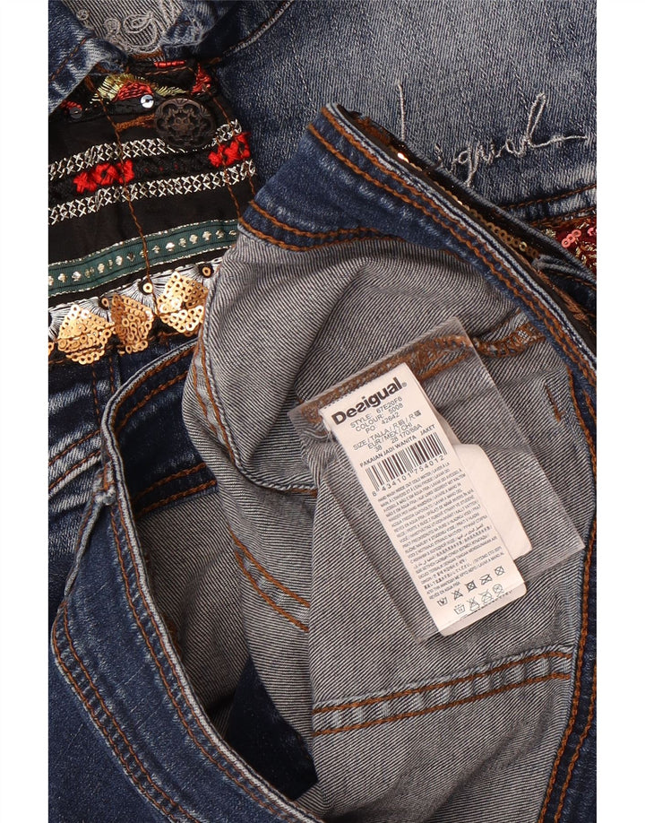 Desigual Giacca in denim grafico da donna EU 38 Cotone floreale medio blu navy