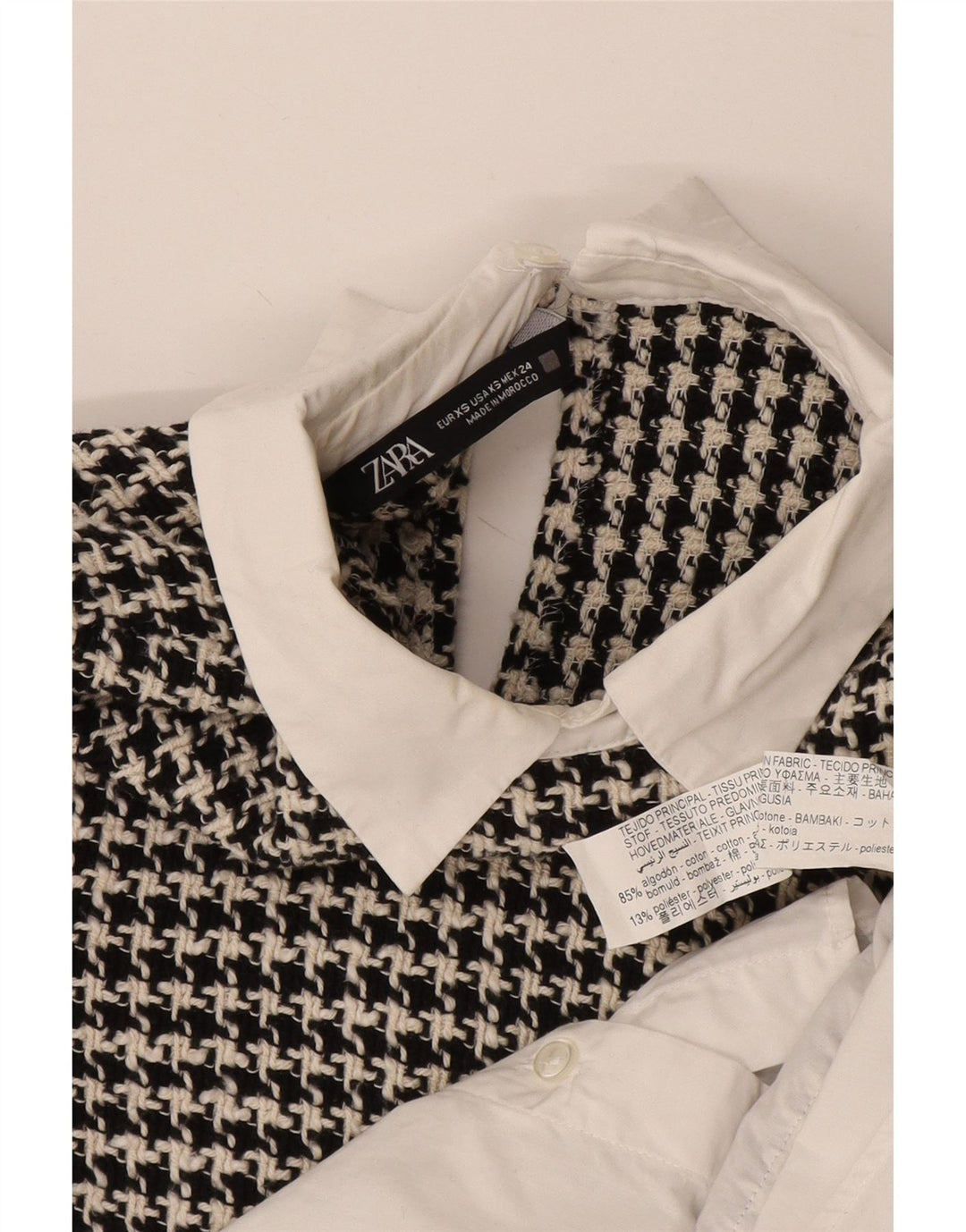 Camicetta oversize a maniche lunghe da donna Zara UK 6 XS pied de poule bianca
