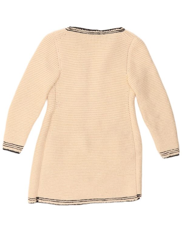 Maglione cardigan lungo da donna vintage UK 10 piccolo bianco sporco