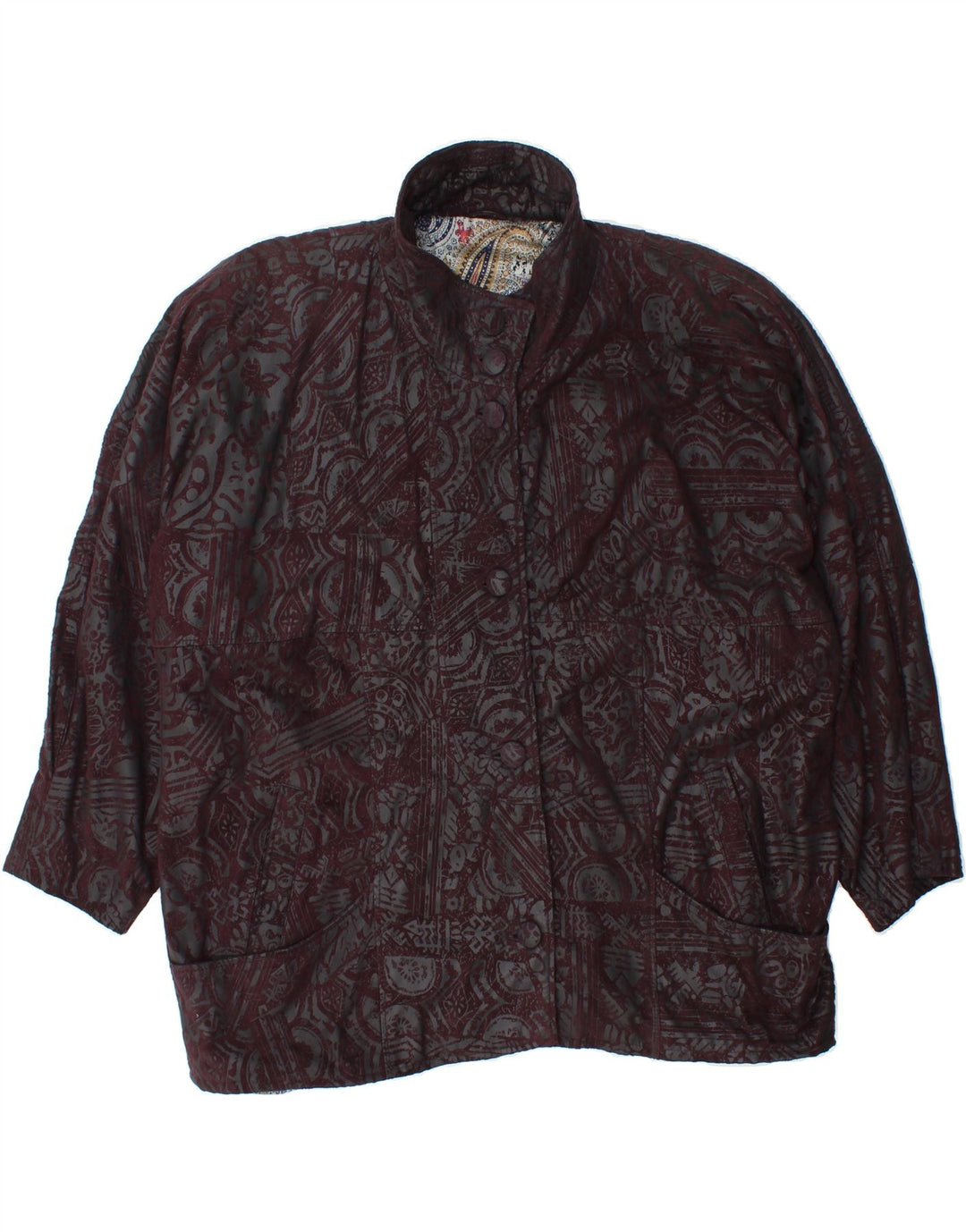VINTAGE Womens Abstract Pattern Oversized Bomber Jacket UK 20 2XL Burgundy Vintage Vintage and Second-Hand Vintage from Messina Hembry 