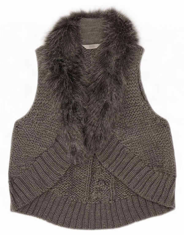 Marks & Spencer Maglione cardigan aperto senza maniche da donna UK 8 Small Grigio