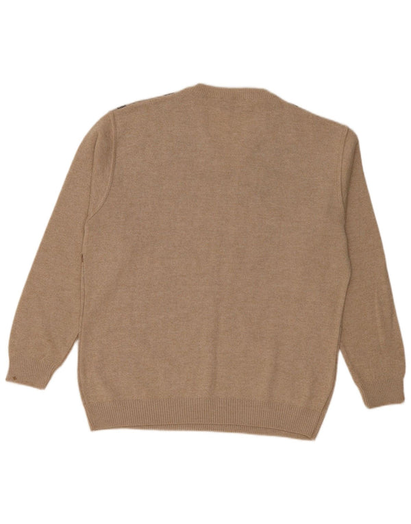 Maglione da uomo con scollo a V Montecatini XL Lana merino geometrica beige