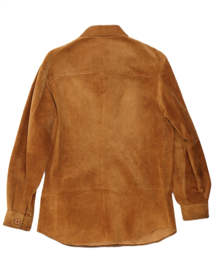 Camicia da donna overshirt VINTAGE in pelle scamosciata UK 12 Pelle beige media