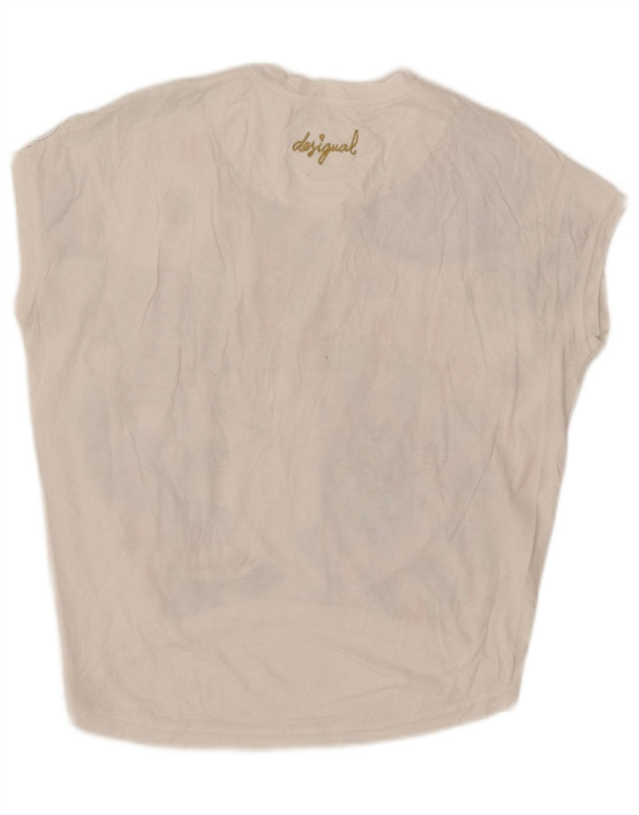 Desigual T-shirt grafica oversize da donna Top UK 10 Small Bianca