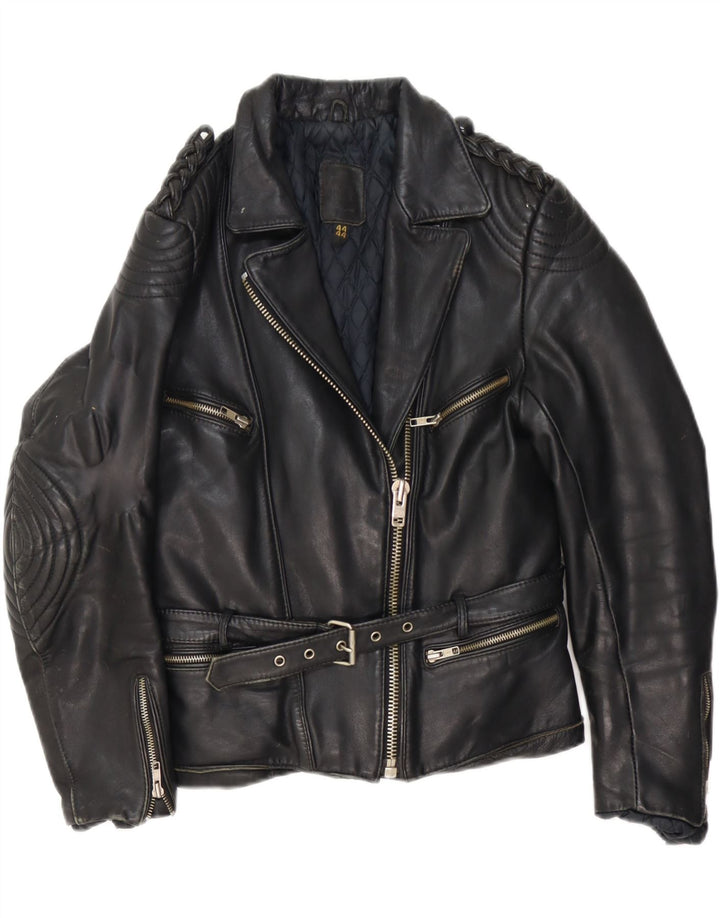 Giacca da motociclista in pelle da donna vintage IT 44 pelle nera media