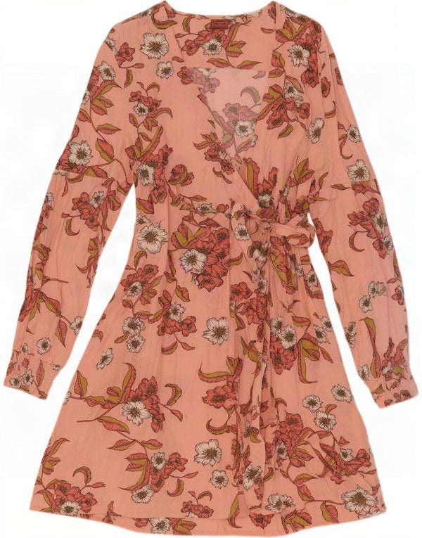 Abito a portafoglio da donna a maniche lunghe Superdry UK 14 Grande viscosa floreale rosa