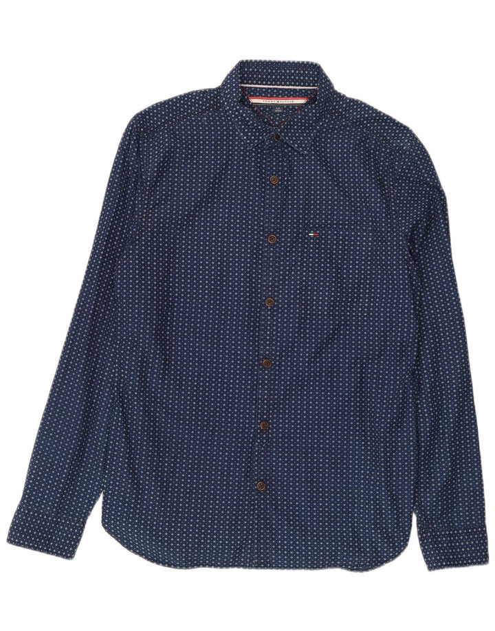 Tommy Hilfiger Camicia da uomo con motivo astratto, taglia grande, in cotone blu navy