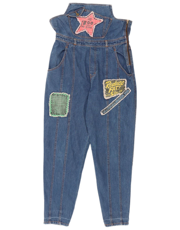 Jeans affusolati con grafica a vita alta da donna vintage W34 L30 in cotone blu