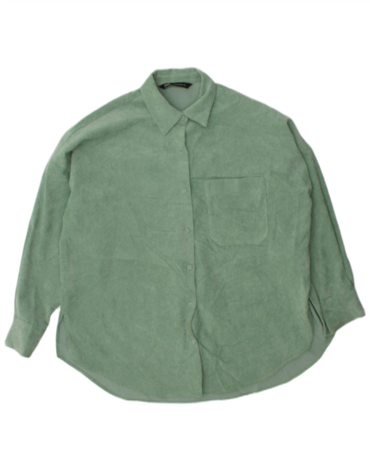 Camicia da donna oversize in velluto a coste Zara UK 6 XS poliestere verde