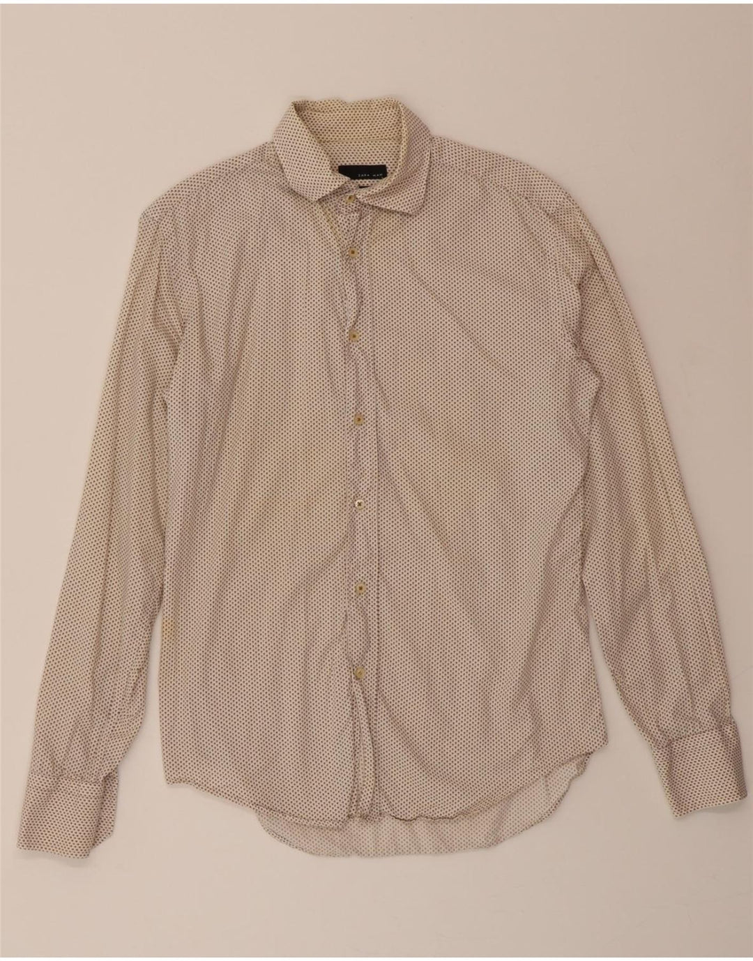 ZARA Mens Shirt Medium Beige Spotted Cotton Vintage Zara and Second-Hand Zara from Messina Hembry 
